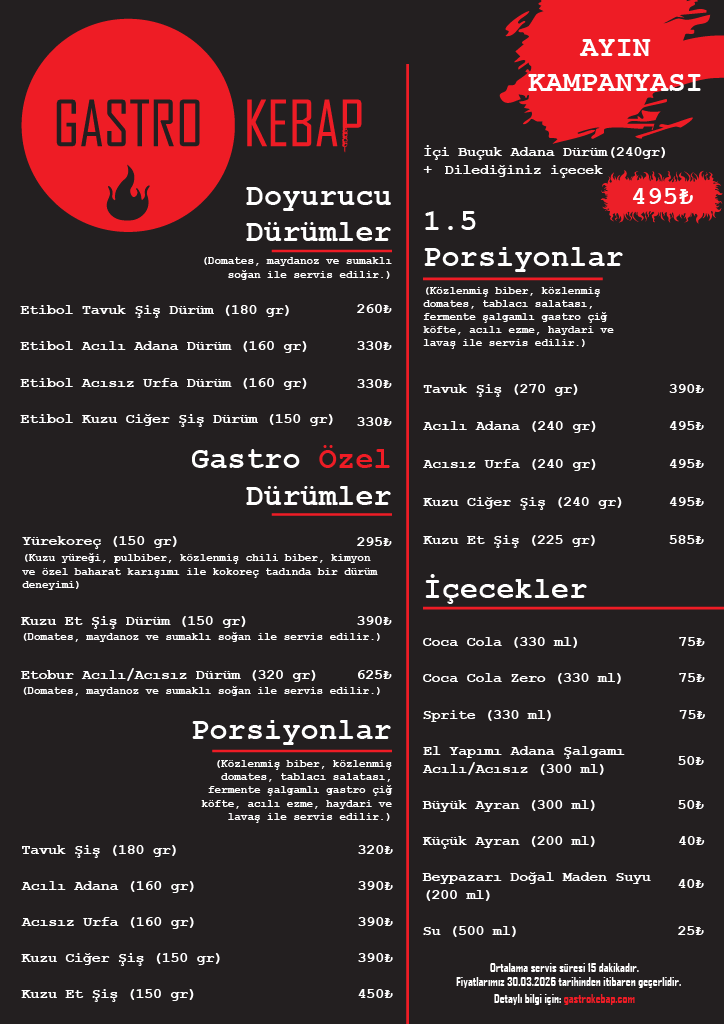 Gastro Kebap Menüsü